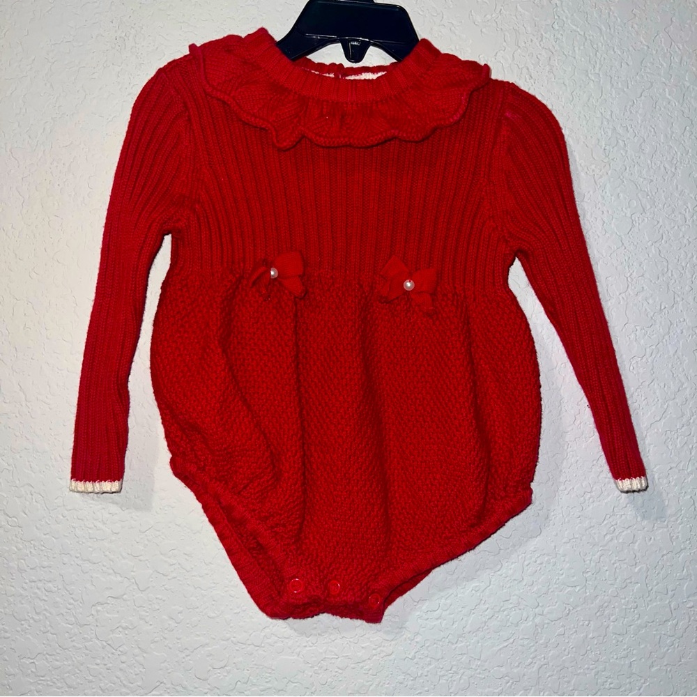 Shabby Chic Red Knit Long sleeve Baby Romper